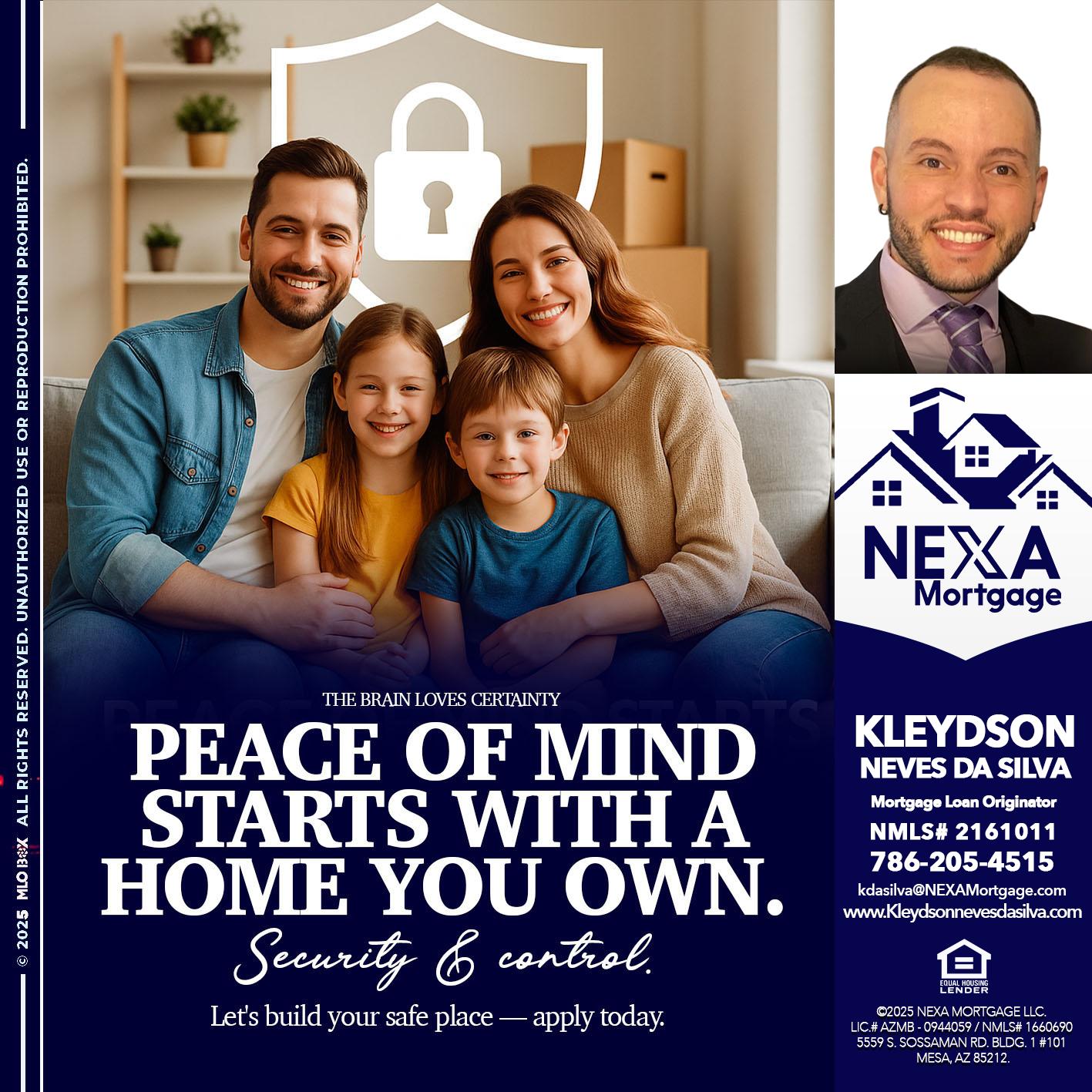 peace of mind - Kleydson Neves Da Silva -Mortgage Loan Originator