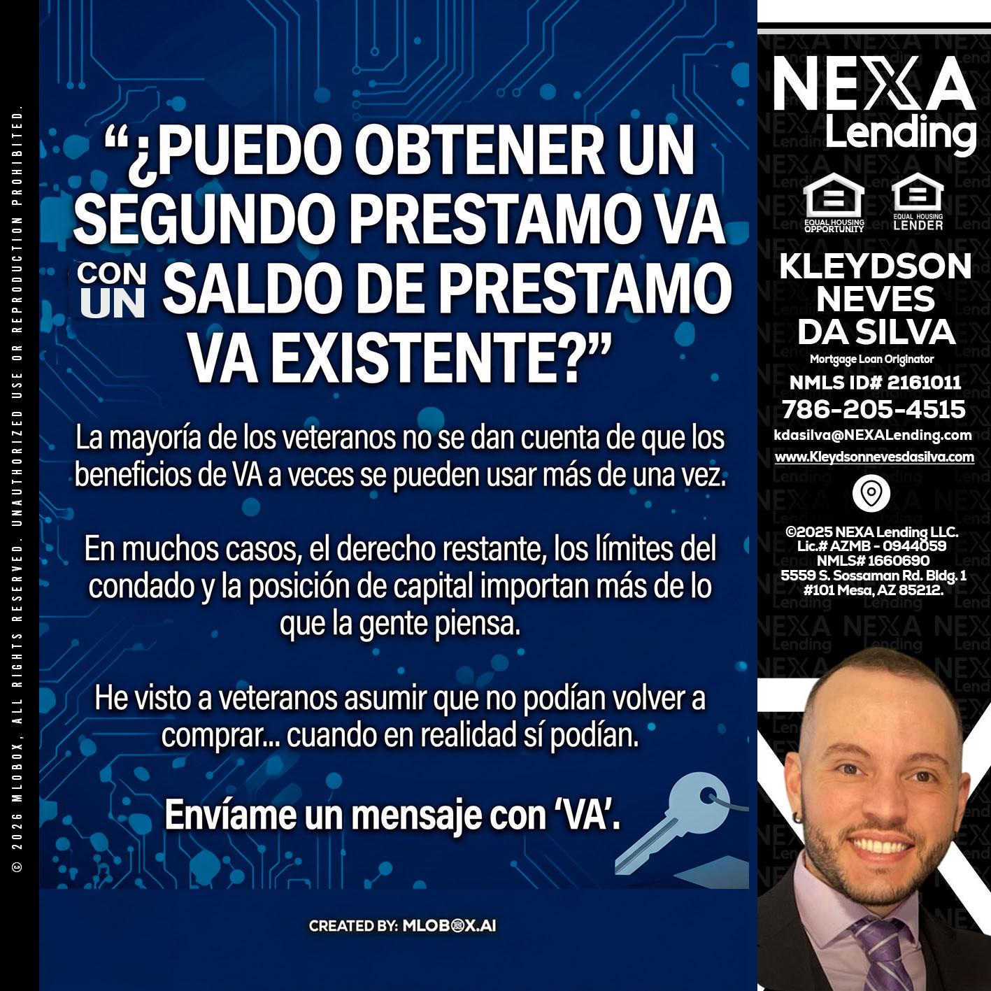 PUEDO OBTENER UN PRESTAMO VA - Kleydson Neves Da Silva -Mortgage Loan Originator