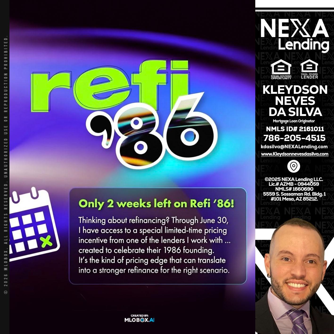 REFI 86 - Kleydson Neves Da Silva -Mortgage Loan Originator